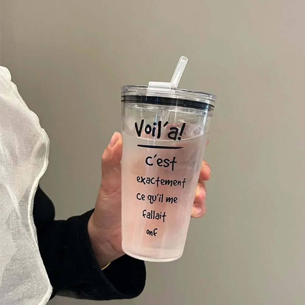 Cute Transparent Coffee Cup Plastic 500ml Straw Cup Bowknot with Lid Water Bottle