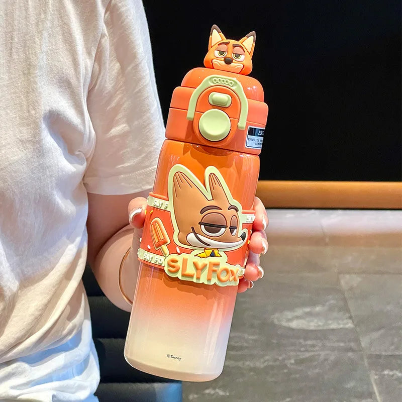 500ml Stitch Thermos Cup Zootopia Disney Cartoon Nick Judy Dual-Drinking Straw Cup Cute Printing Student Water Cup Girl Gifts