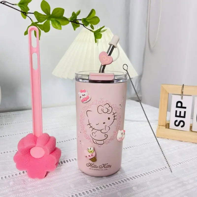 Cute Sanrios Hello Kittys Vacuum Cup Good-Looking High-Capacity Cold Insulation Water Cup with Straw Water Cup Festival Gift
