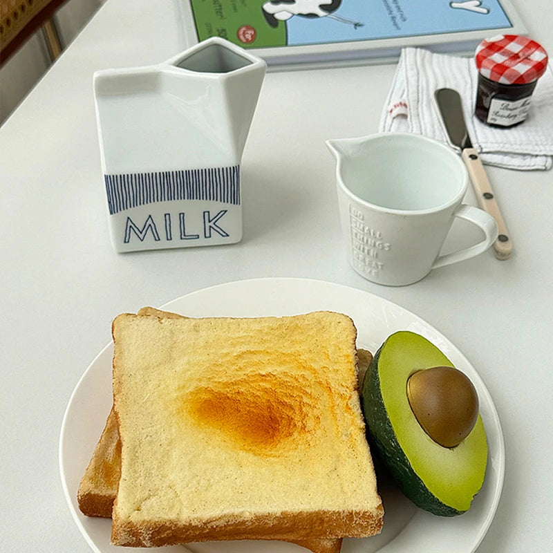 Cute Milk Box Shape Ceramic Cup Household 200~300ml Creative Water Cups Korean Style New White Aesthetic Breakfast Milk Cup