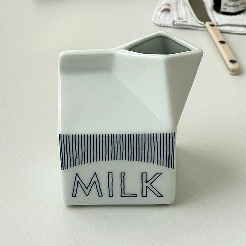 Cute Milk Box Shape Ceramic Cup Household 200~300ml Creative Water Cups Korean Style New White Aesthetic Breakfast Milk Cup
