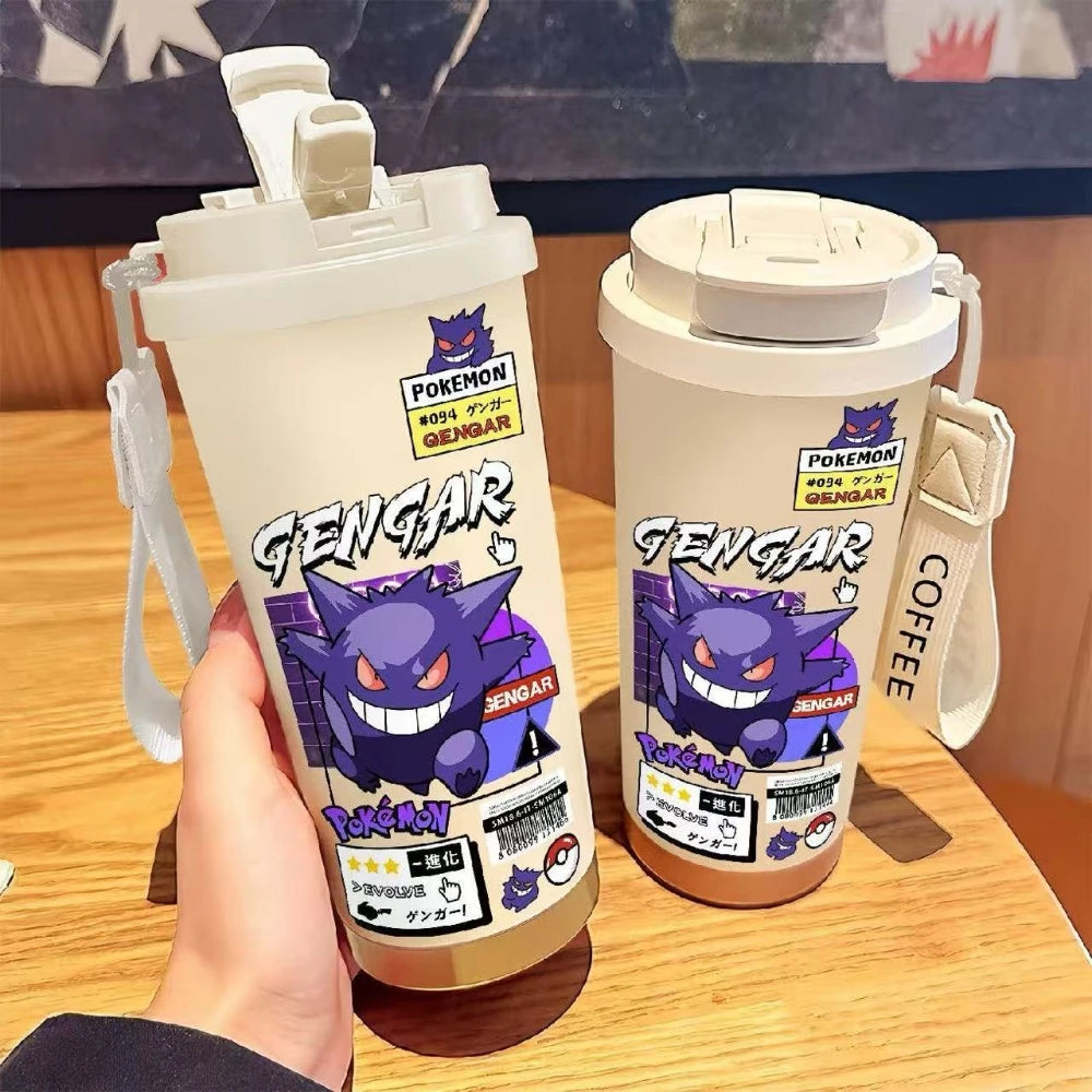 MINISO Pokémon Gengar Straw Cup Water Bottle Kids Creative Portable Sports Bottle Thermos Cup Children's Christmas Gifts