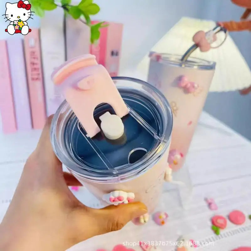 Cute Sanrios Hello Kittys Vacuum Cup Good-Looking High-Capacity Cold Insulation Water Cup with Straw Water Cup Festival Gift