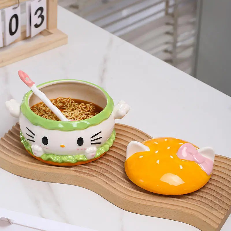 Cuenco Hello Kitty con cuchara – Taza de cerámica de gran capacidad y diseño encantador