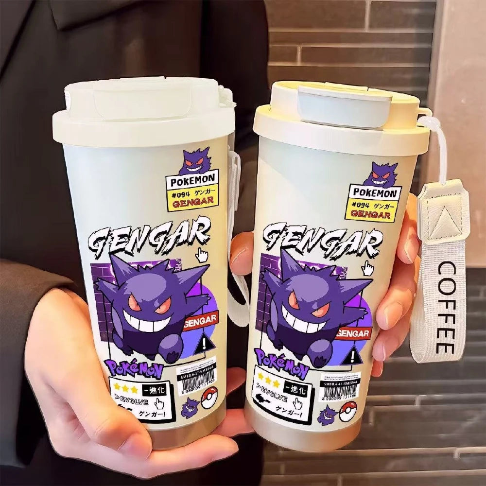 MINISO Pokémon Gengar Straw Cup Water Bottle Kids Creative Portable Sports Bottle Thermos Cup Children's Christmas Gifts