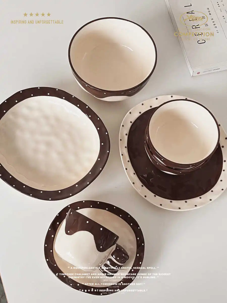 Ins style Household Ceramic Tableware Set Hand Painted Design Afternoon Tea Cups Daily High Quality Soup Noodles Bowl