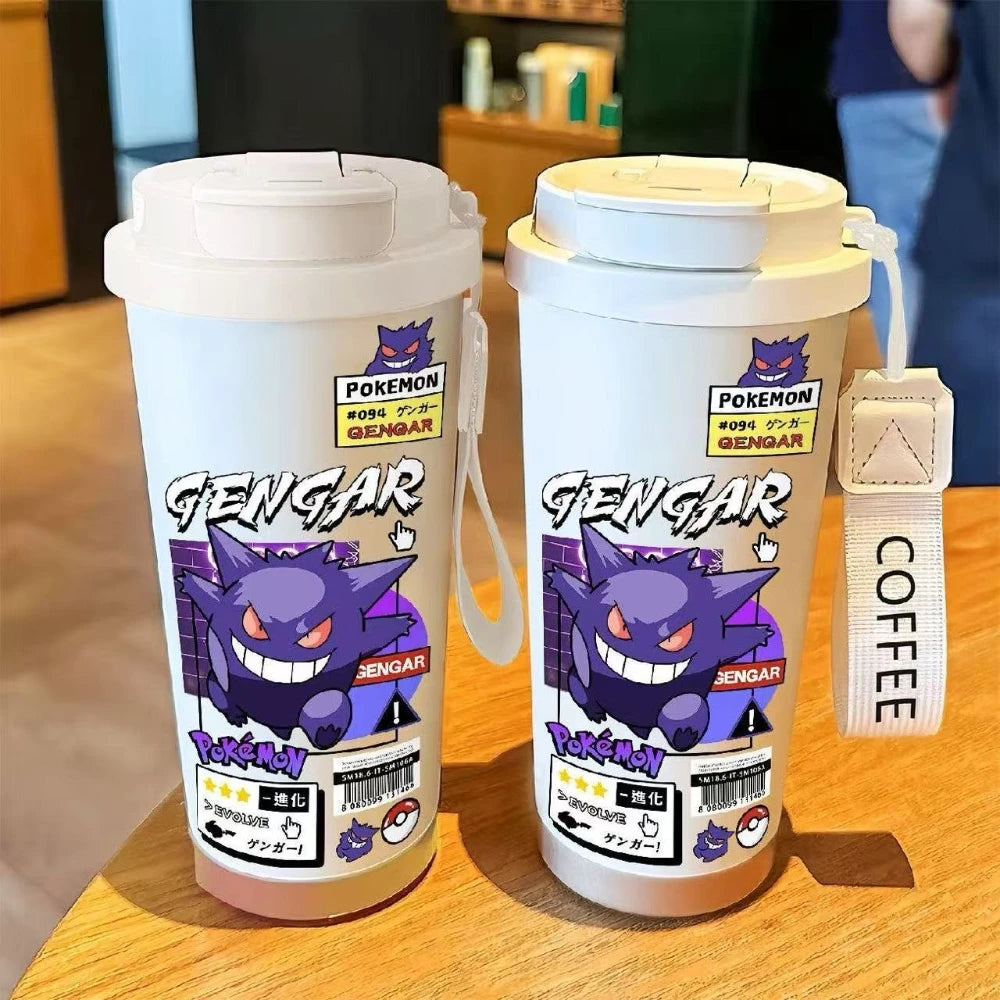 MINISO Pokémon Gengar Straw Cup Water Bottle Kids Creative Portable Sports Bottle Thermos Cup Children's Christmas Gifts