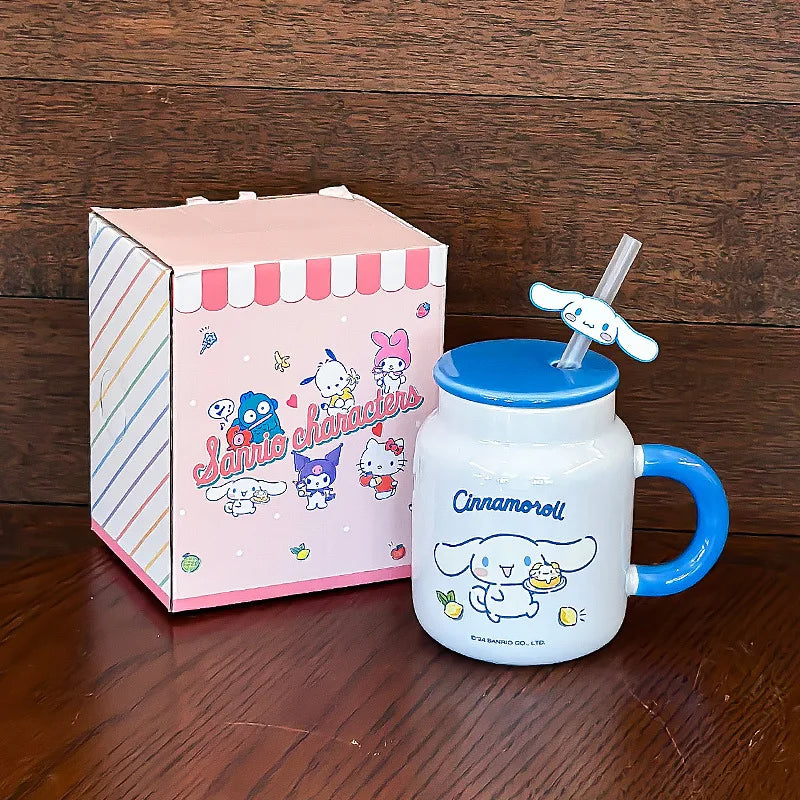 Taza de cerámica Hello Kitty My Melody con tapa y pajita | Diseño kawaii y funcional ideal para regalo