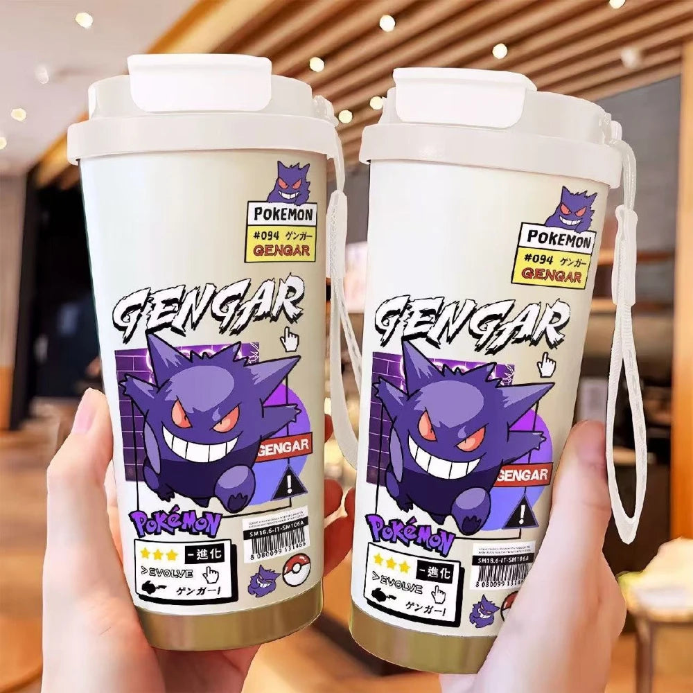 MINISO Pokémon Gengar Straw Cup Water Bottle Kids Creative Portable Sports Bottle Thermos Cup Children's Christmas Gifts