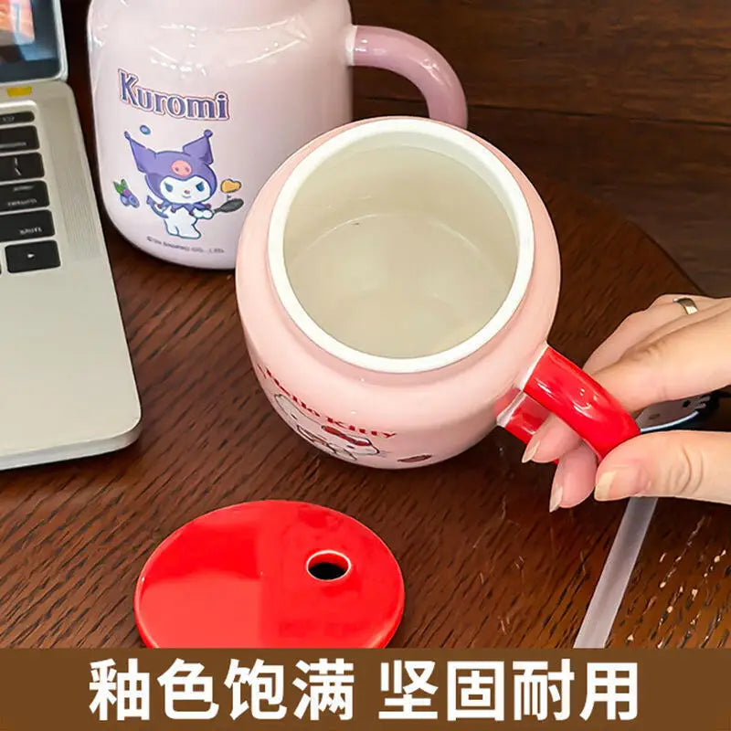 Taza de cerámica Hello Kitty My Melody con tapa y pajita | Diseño kawaii y funcional ideal para regalo
