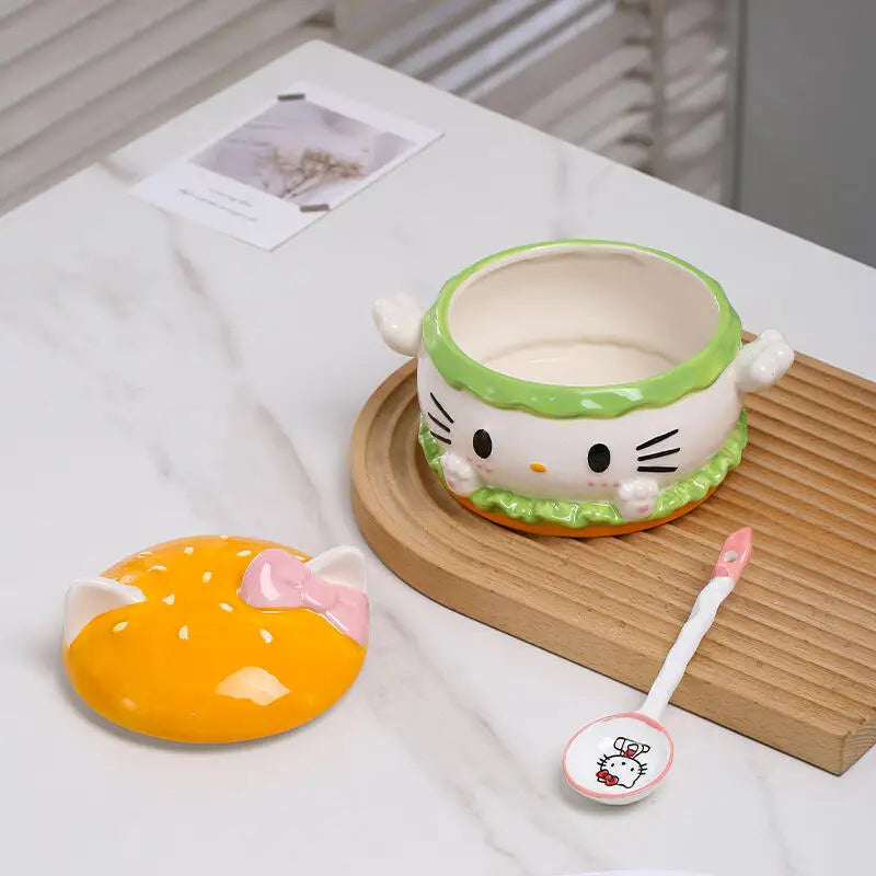 Cuenco Hello Kitty con cuchara – Taza de cerámica de gran capacidad y diseño encantador