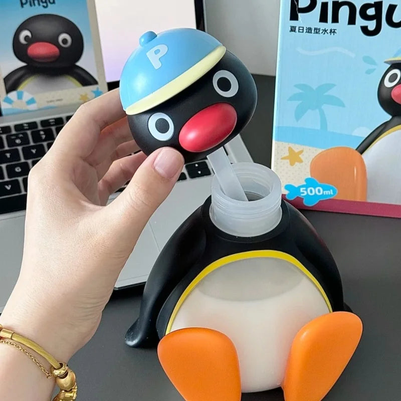 Authentic Pingu Series Summer Cup - Aesthetic Straw Tumbler For Girls, Large Capacity Cute Portable Water Bottle For Students &