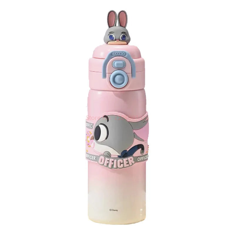 500ml Stitch Thermos Cup Zootopia Disney Cartoon Nick Judy Dual-Drinking Straw Cup Cute Printing Student Water Cup Girl Gifts