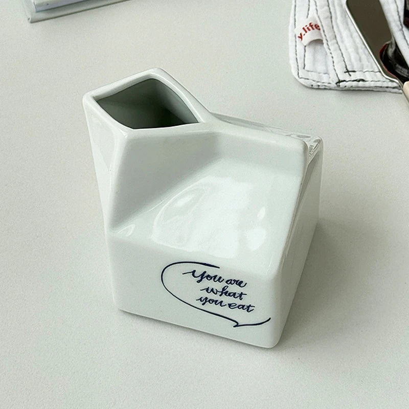 Cute Milk Box Shape Ceramic Cup Household 200~300ml Creative Water Cups Korean Style New White Aesthetic Breakfast Milk Cup