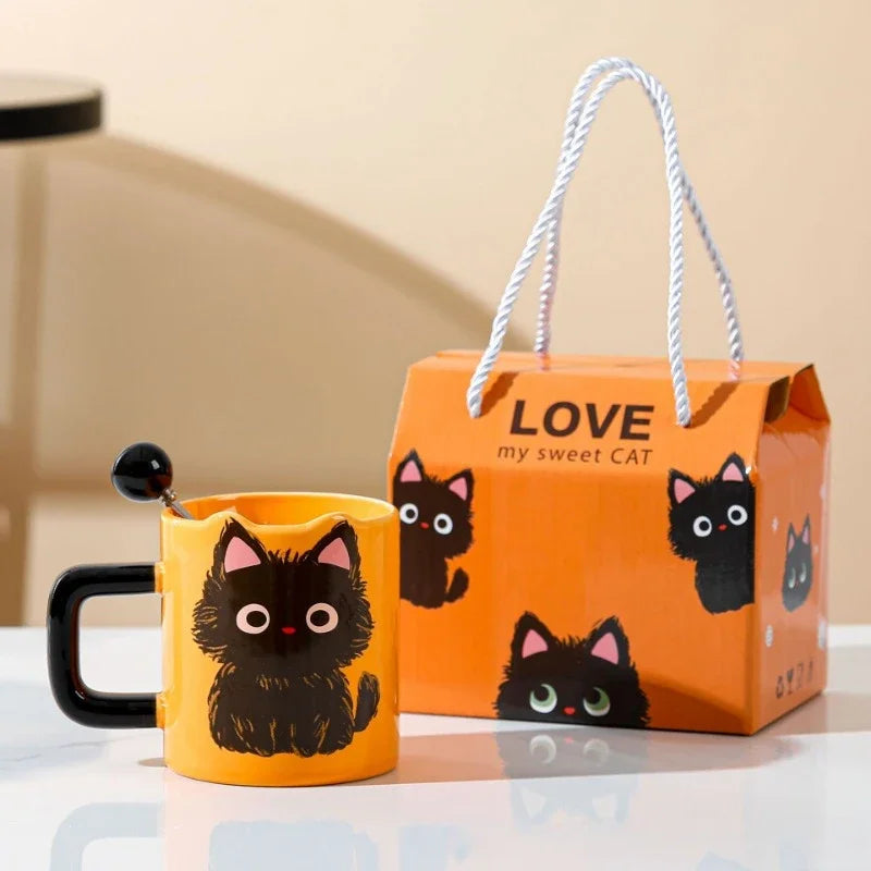 Cute Cat Ceramic Mug Gift Box Household Water Cup Large Capacity Coffee Cup with Spoon