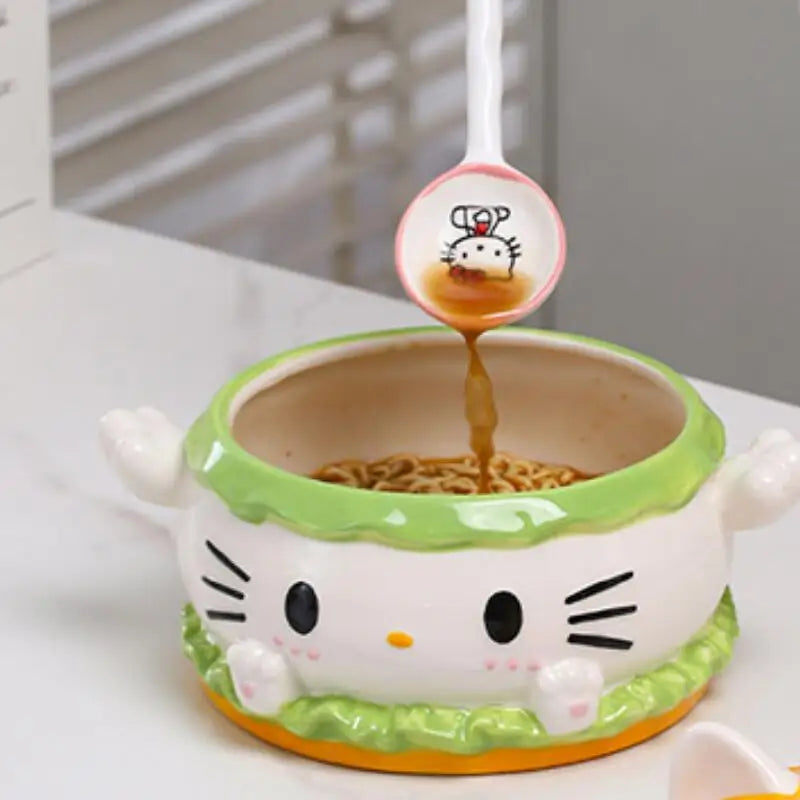 Cuenco Hello Kitty con cuchara – Taza de cerámica de gran capacidad y diseño encantador