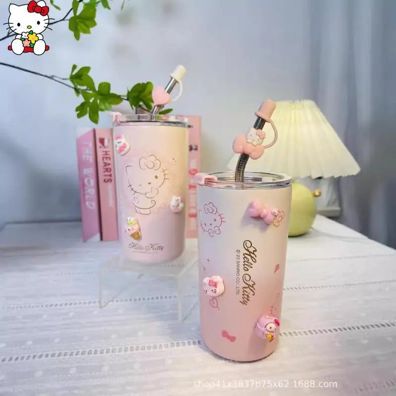 Cute Sanrios Hello Kittys Vacuum Cup Good-Looking High-Capacity Cold Insulation Water Cup with Straw Water Cup Festival Gift
