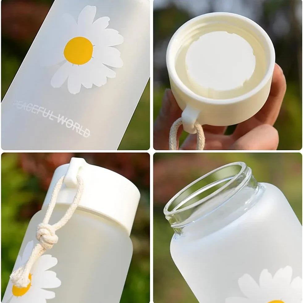 Small Daisy Frosted Plastic Mug Transparent Portable Travel Tea Cup BPA Free Cute Outdoor Girl Water Cup Children Water Bottle