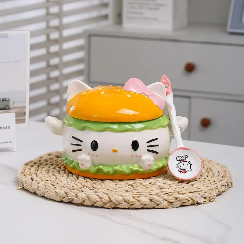 Cuenco Hello Kitty con cuchara – Taza de cerámica de gran capacidad y diseño encantador