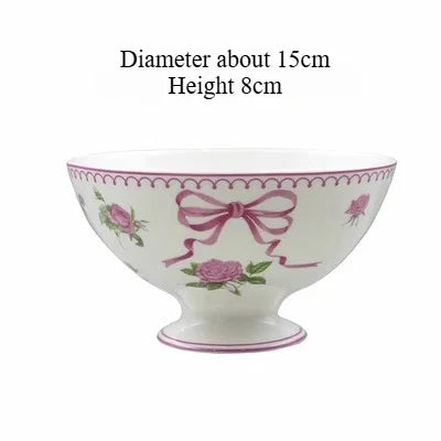 Taza y vajilla “French Rose” de porcelana hueso — cuencos, tazas y platos decorativos con diseño floral elegante