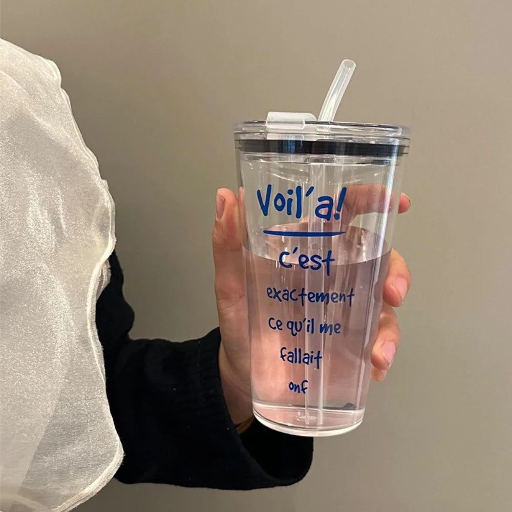 Cute Transparent Coffee Cup Plastic 500ml Straw Cup Bowknot with Lid Water Bottle