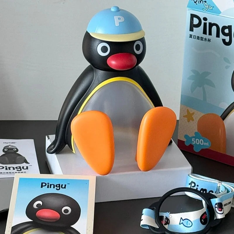 Authentic Pingu Series Summer Cup - Aesthetic Straw Tumbler For Girls, Large Capacity Cute Portable Water Bottle For Students &