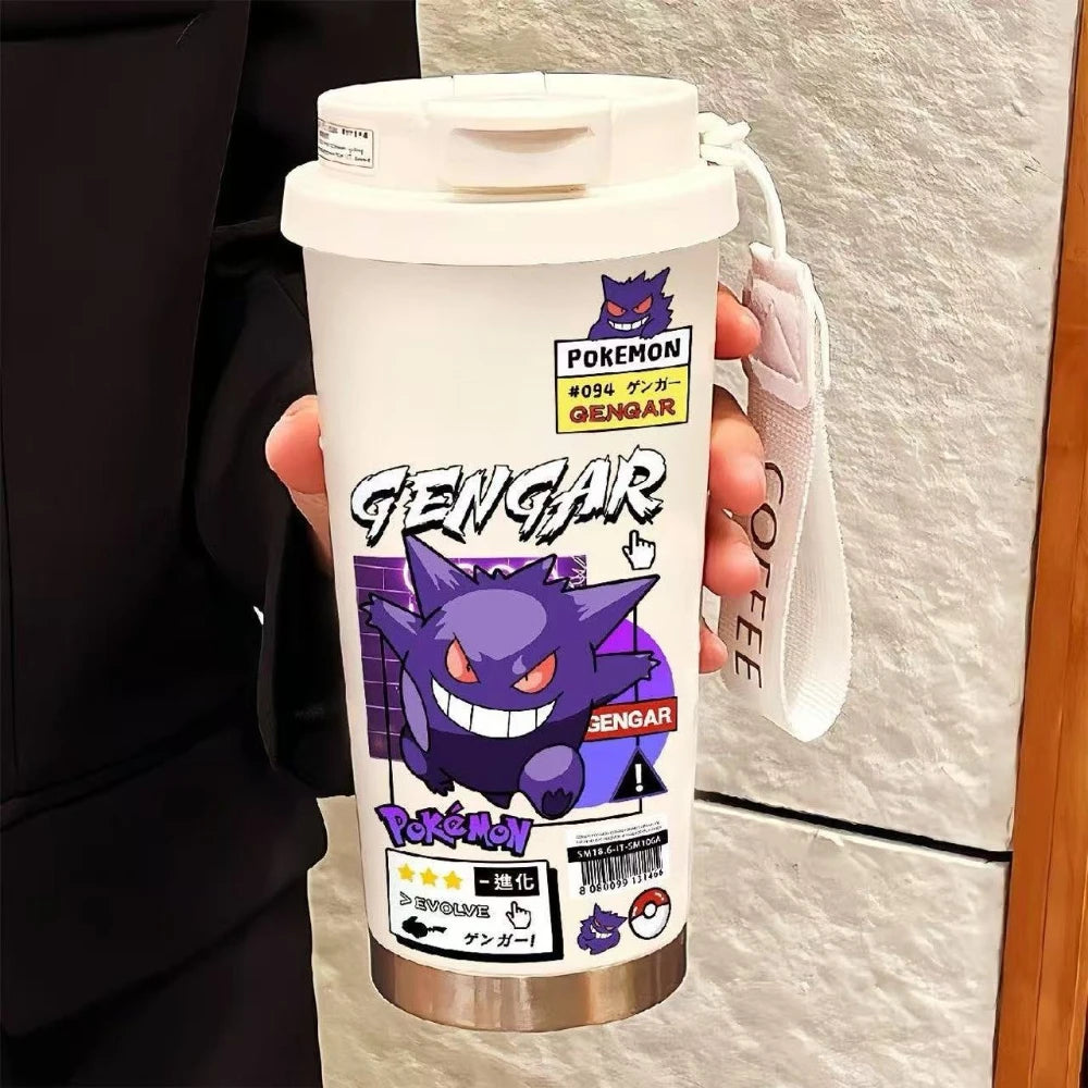 MINISO Pokémon Gengar Straw Cup Water Bottle Kids Creative Portable Sports Bottle Thermos Cup Children's Christmas Gifts
