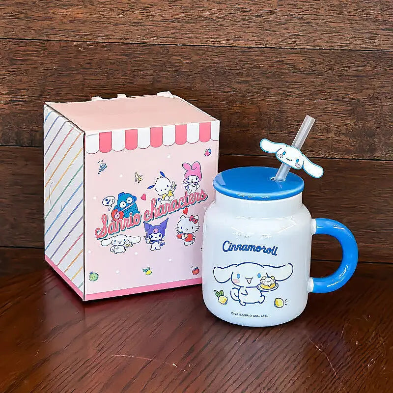 Taza de cerámica Hello Kitty My Melody con tapa y pajita | Diseño kawaii y funcional ideal para regalo