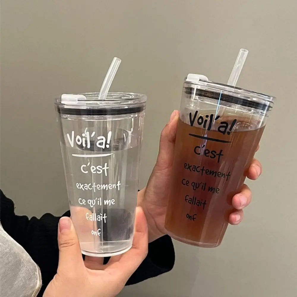 Cute Transparent Coffee Cup Plastic 500ml Straw Cup Bowknot with Lid Water Bottle