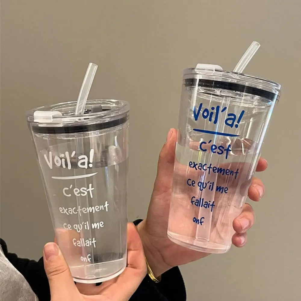 Cute Transparent Coffee Cup Plastic 500ml Straw Cup Bowknot with Lid Water Bottle