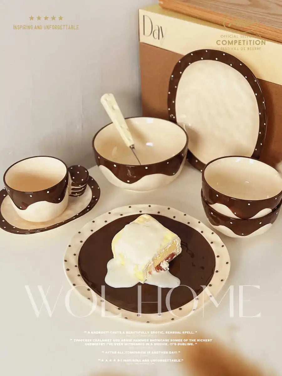Ins style Household Ceramic Tableware Set Hand Painted Design Afternoon Tea Cups Daily High Quality Soup Noodles Bowl