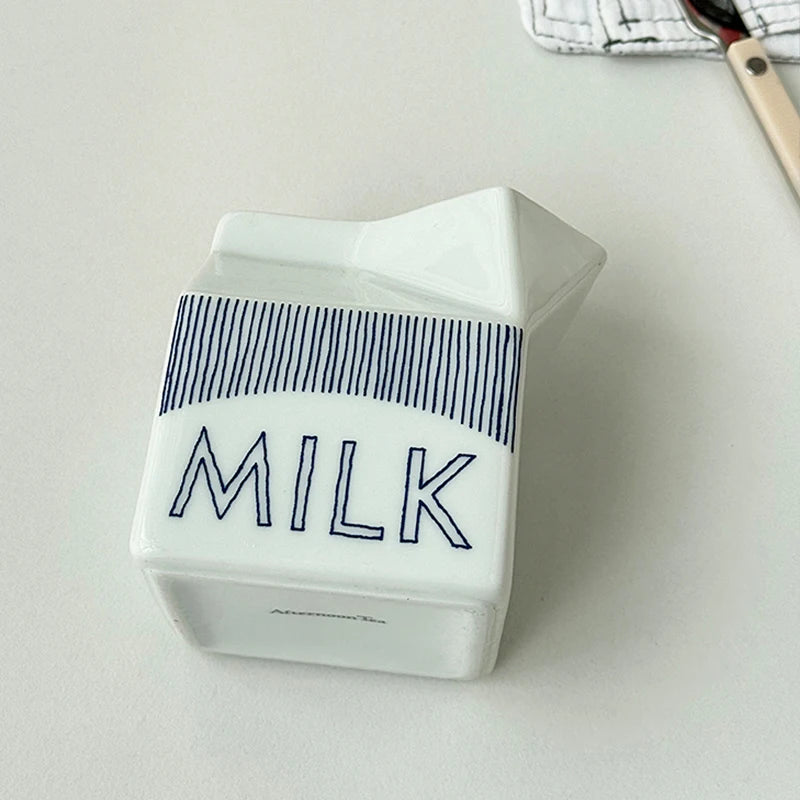 Cute Milk Box Shape Ceramic Cup Household 200~300ml Creative Water Cups Korean Style New White Aesthetic Breakfast Milk Cup