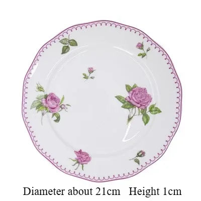 Taza y vajilla “French Rose” de porcelana hueso — cuencos, tazas y platos decorativos con diseño floral elegante
