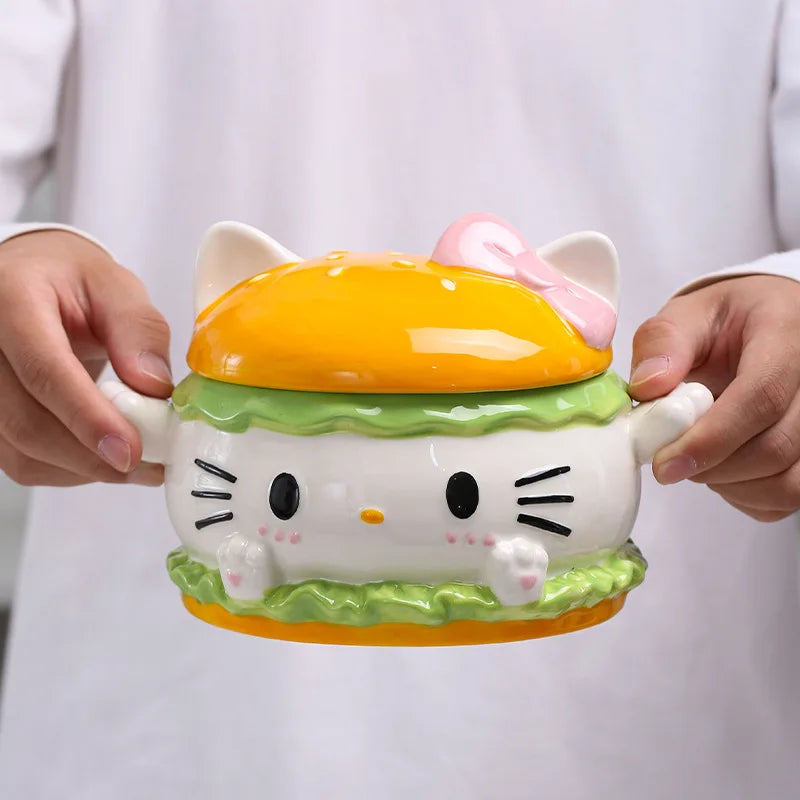 Cuenco Hello Kitty con cuchara – Taza de cerámica de gran capacidad y diseño encantador