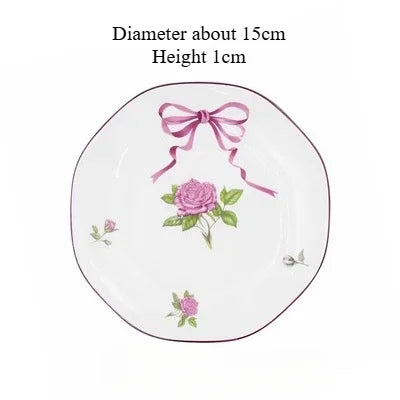 Taza y vajilla “French Rose” de porcelana hueso — cuencos, tazas y platos decorativos con diseño floral elegante