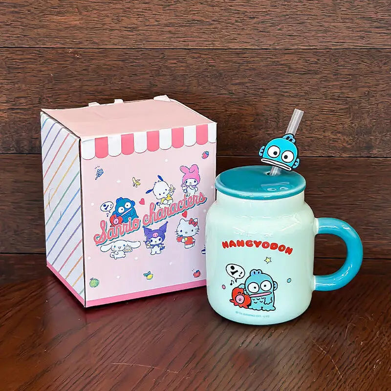 Taza de cerámica Hello Kitty My Melody con tapa y pajita | Diseño kawaii y funcional ideal para regalo