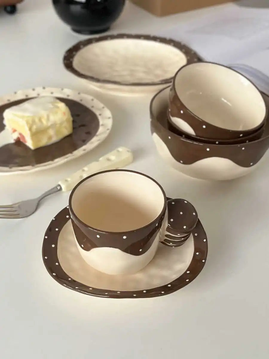 Ins style Household Ceramic Tableware Set Hand Painted Design Afternoon Tea Cups Daily High Quality Soup Noodles Bowl
